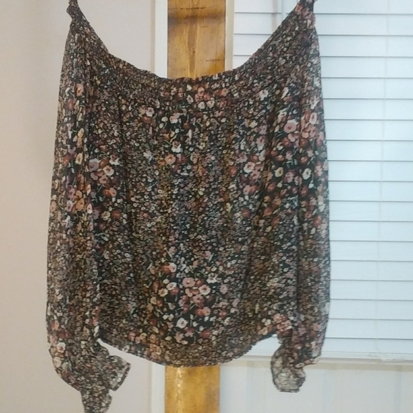Abercrombie & Fitch Off The Shoulder Floral Crop Long Sleeves Top Blouse Size S - Picture 9 of 11